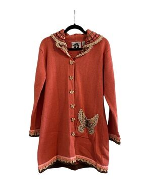 Storybook Knits Coral Butterfly Button Cardigan NEW Size Medium